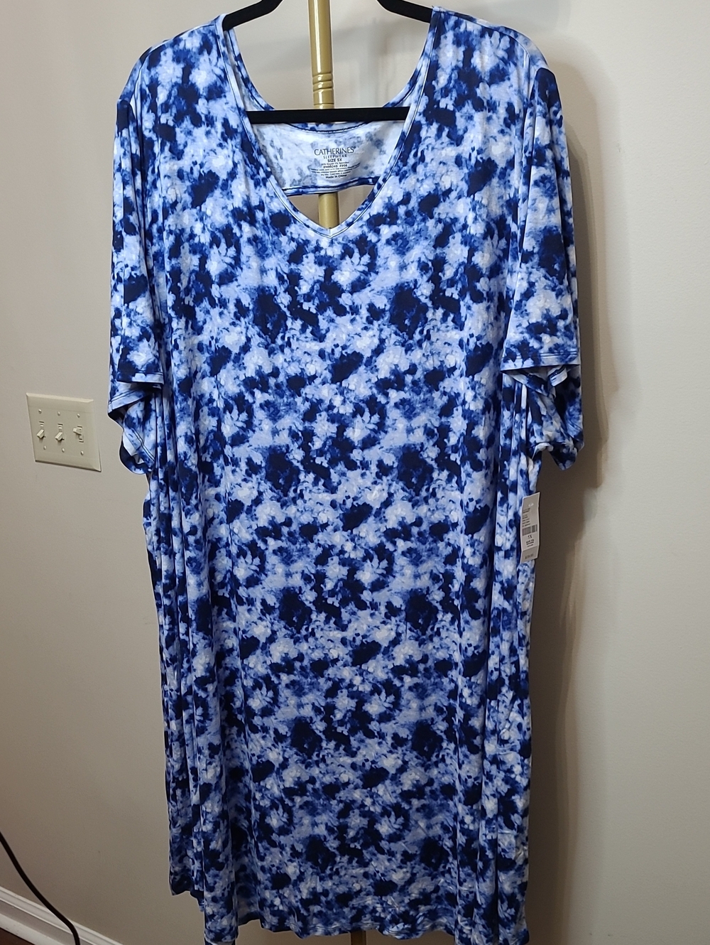 NWT Catherines Blue & White Marbled Tie-Dye Sleepwear size 5X